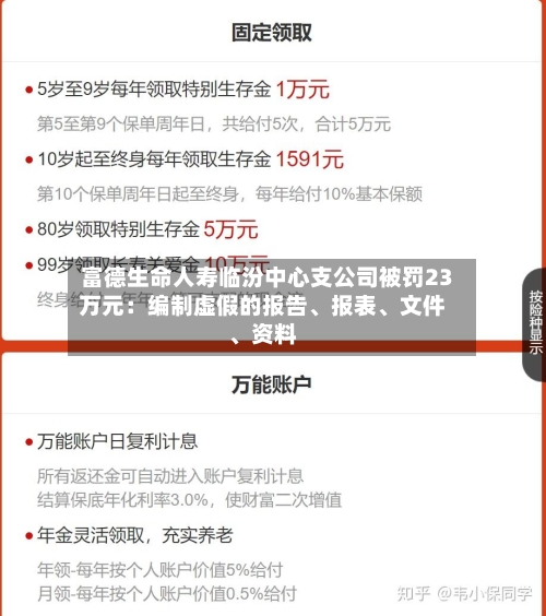 富德生命人寿临汾中心支公司被罚23万元：编制虚假的报告、报表、文件	、资料-第2张图片
