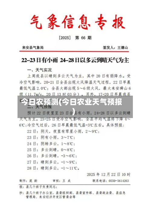 今日农预测(今日农业天气预报)