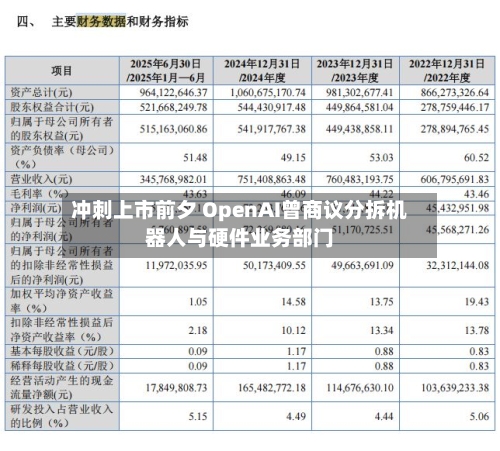 冲刺上市前夕 OpenAI曾商议分拆机器人与硬件业务部门
