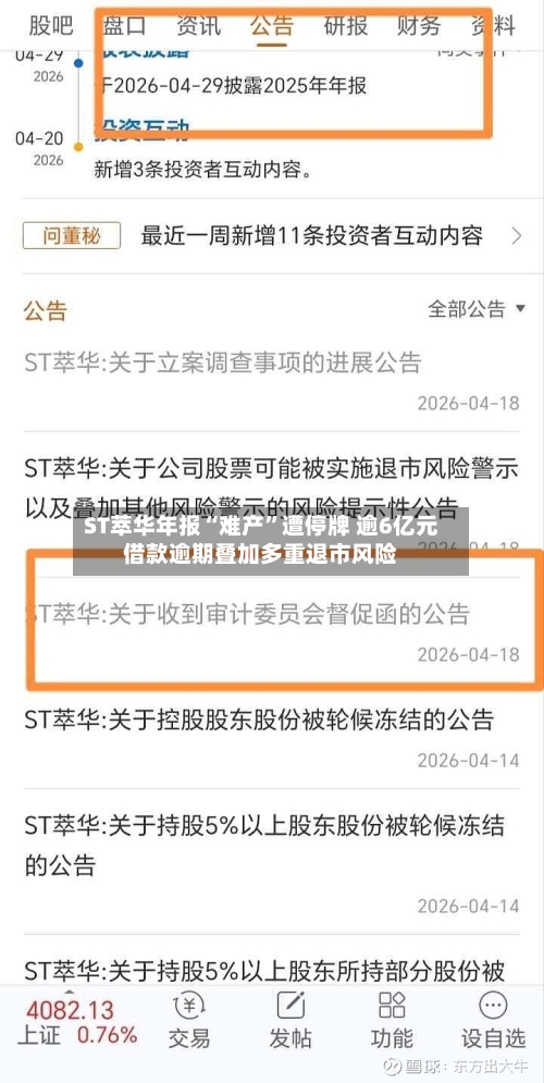 ST萃华年报“难产”遭停牌 逾6亿元借款逾期叠加多重退市风险-第2张图片