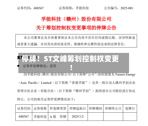停牌！ST文峰筹划控制权变更！